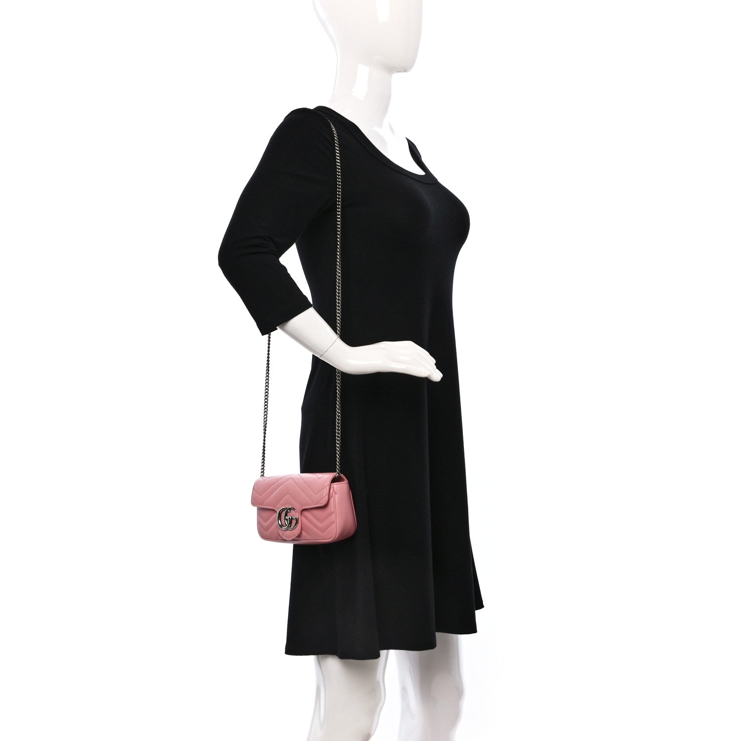 Gucci Calfskin Matelasse Super Mini GG Marmont Shoulder Bag Wild Rose 2 of 9
