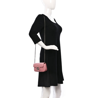 Gucci Calfskin Matelasse Super Mini GG Marmont Shoulder Bag Wild Rose 2 of 9