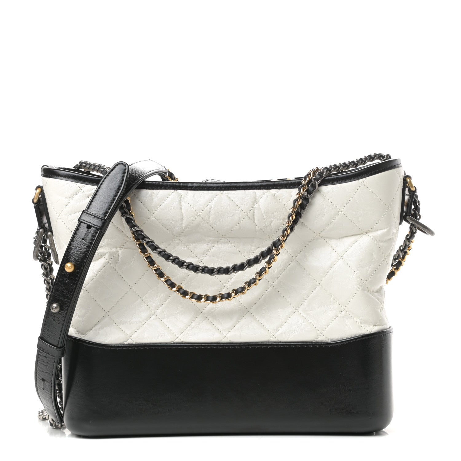 Chanel Aged Calfskin Quilted Medium Gabrielle Hobo Black White 1 of 11