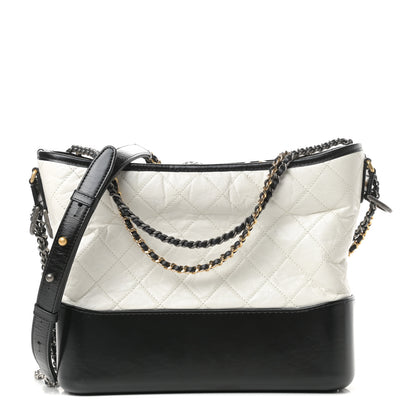 Chanel Aged Calfskin Quilted Medium Gabrielle Hobo Black White 1 of 11