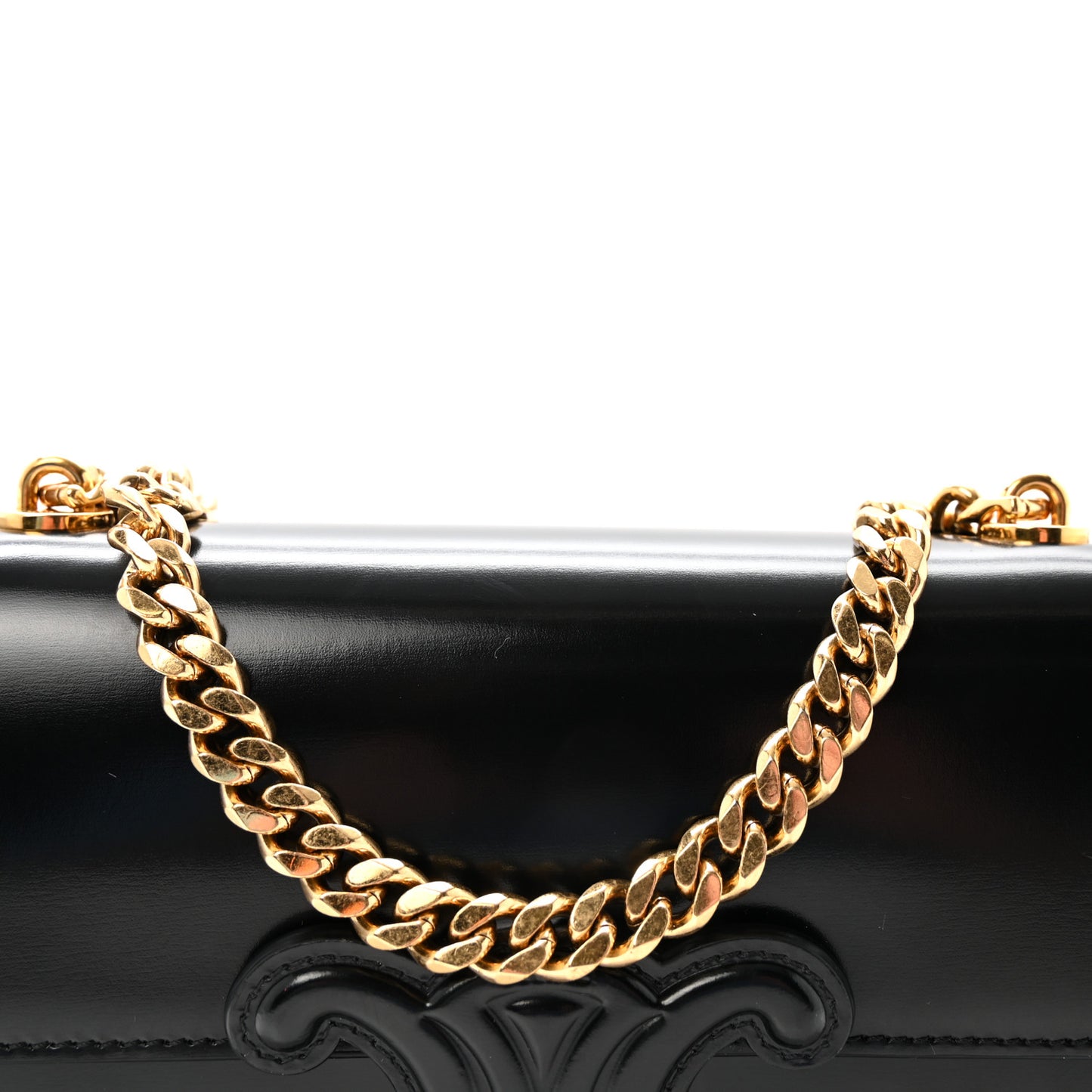 Shiny Calfskin Cuir Triomphe Chain Shoulder Bag Black