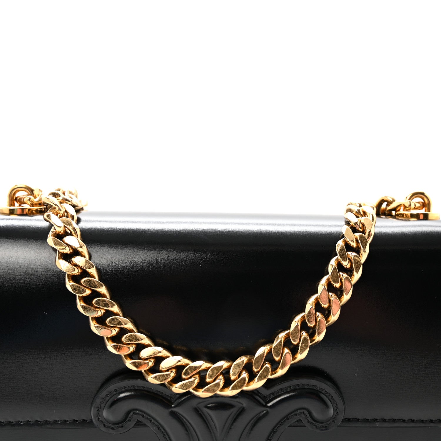 Celine Shiny Calfskin Cuir Triomphe Chain Shoulder Bag Black 8 of 10