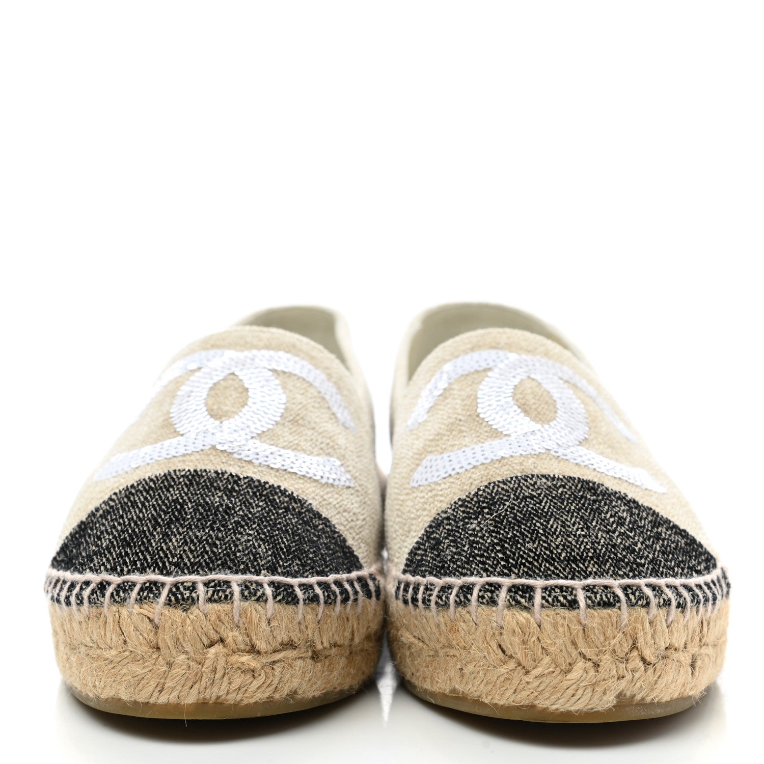Chanel Toile Sequin CC Espadrilles 37 Beige Black 2 of 9