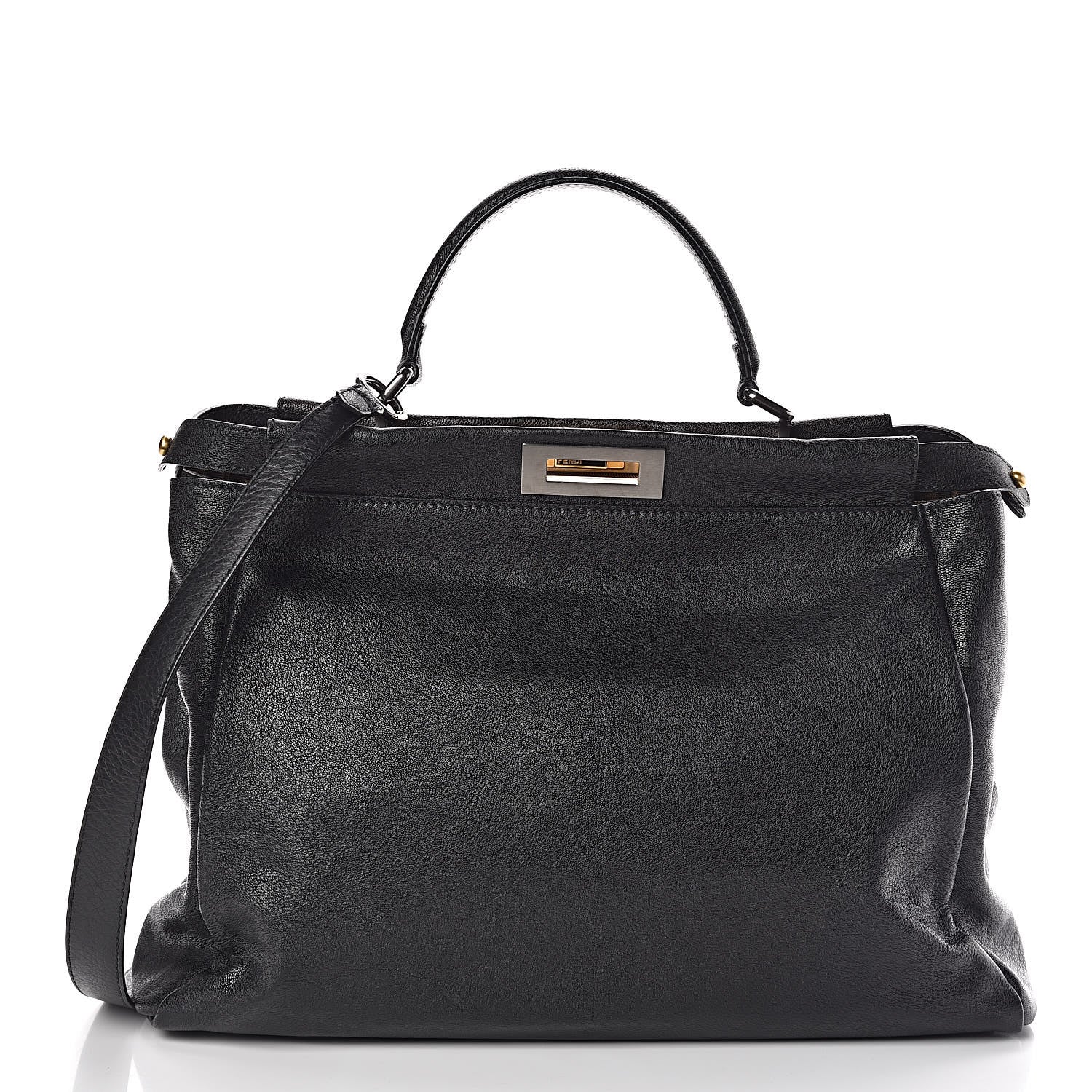 Fendi Goatskin Zucca Large Peekaboo Iconic Satchel Black Tobacco 3 of 16