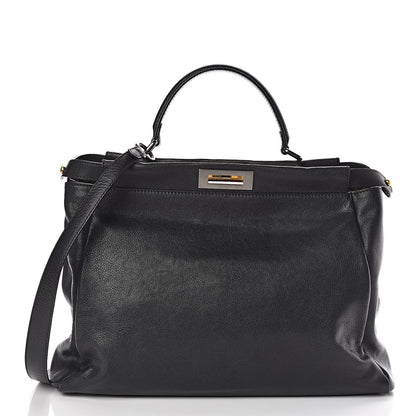 Fendi Goatskin Zucca Large Peekaboo Iconic Satchel Black Tobacco 3 of 16