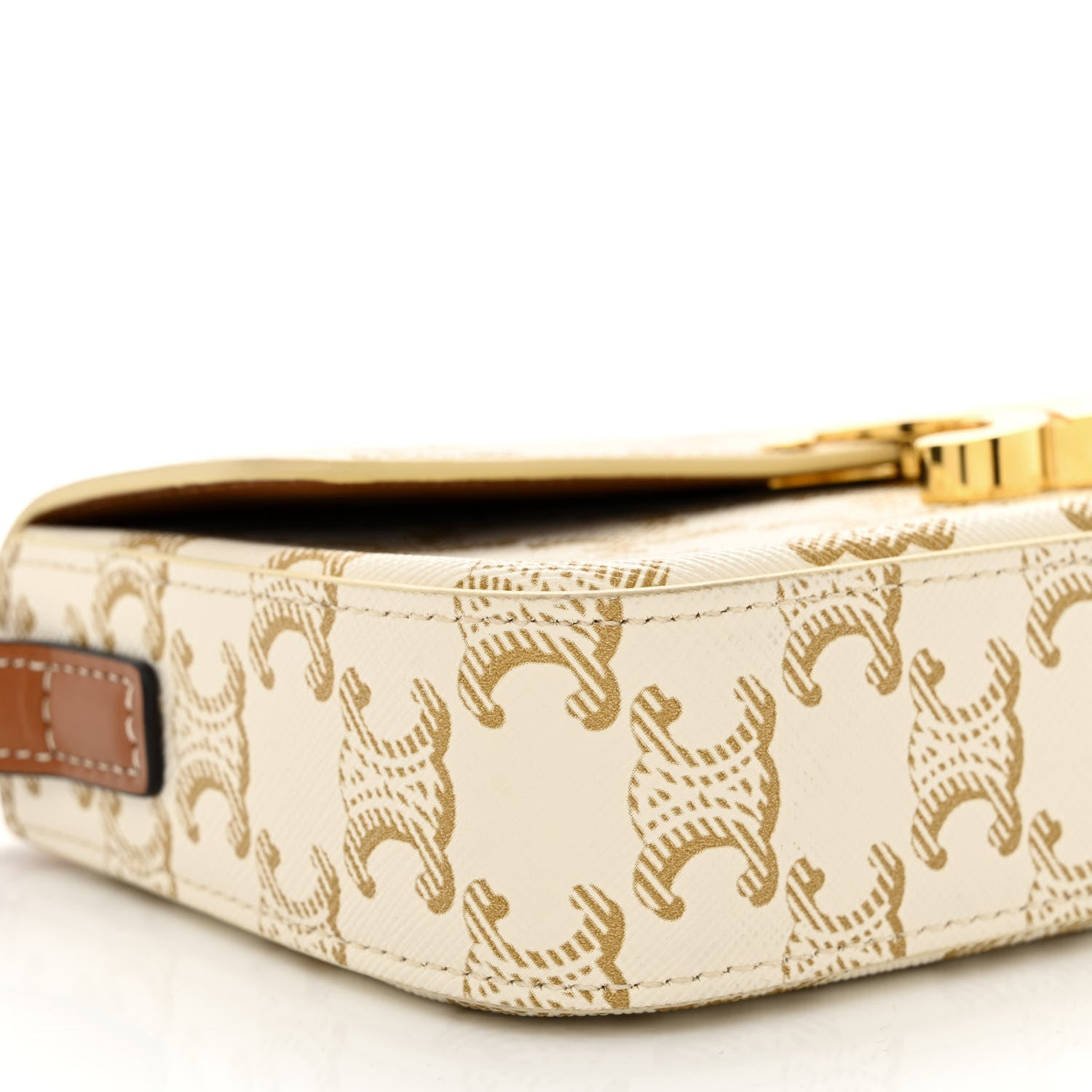 Celine Canvas Calfskin Triomphe Shoulder Bag White 11 of 12