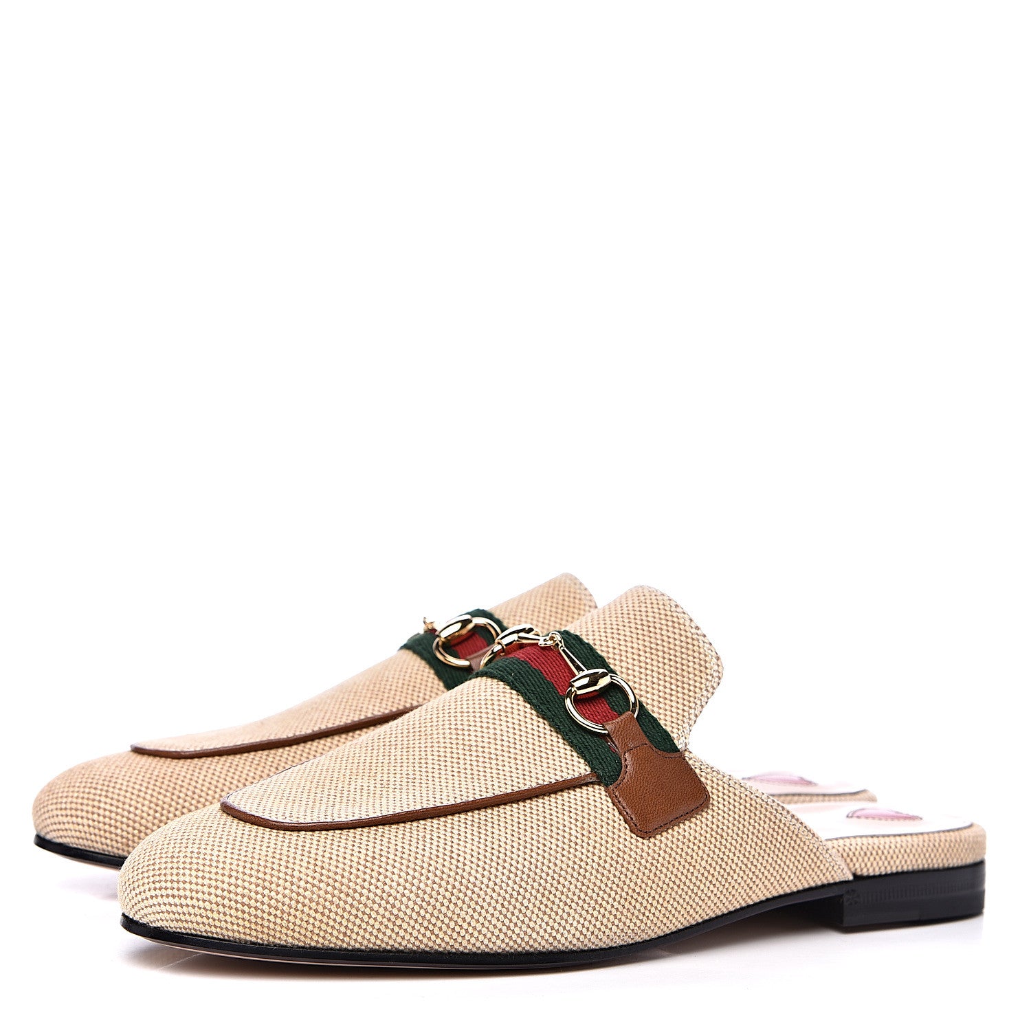 Gucci Canvas Vintage Charlotte Web Princetown Slippers 37 Sand Cuir 3 of 9