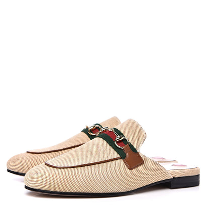 Gucci Canvas Vintage Charlotte Web Princetown Slippers 37 Sand Cuir 3 of 9