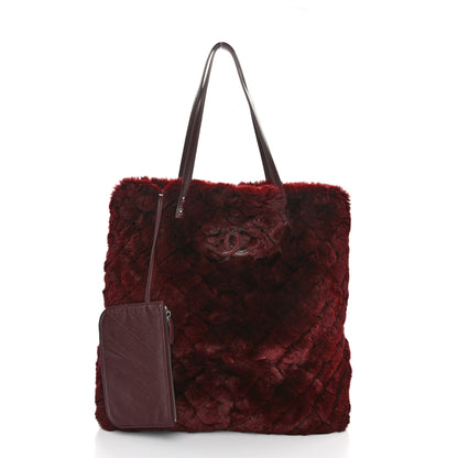 Chanel Rabbit Fur Quilted Pattern Shopping Tote Burgundy 3 of 11