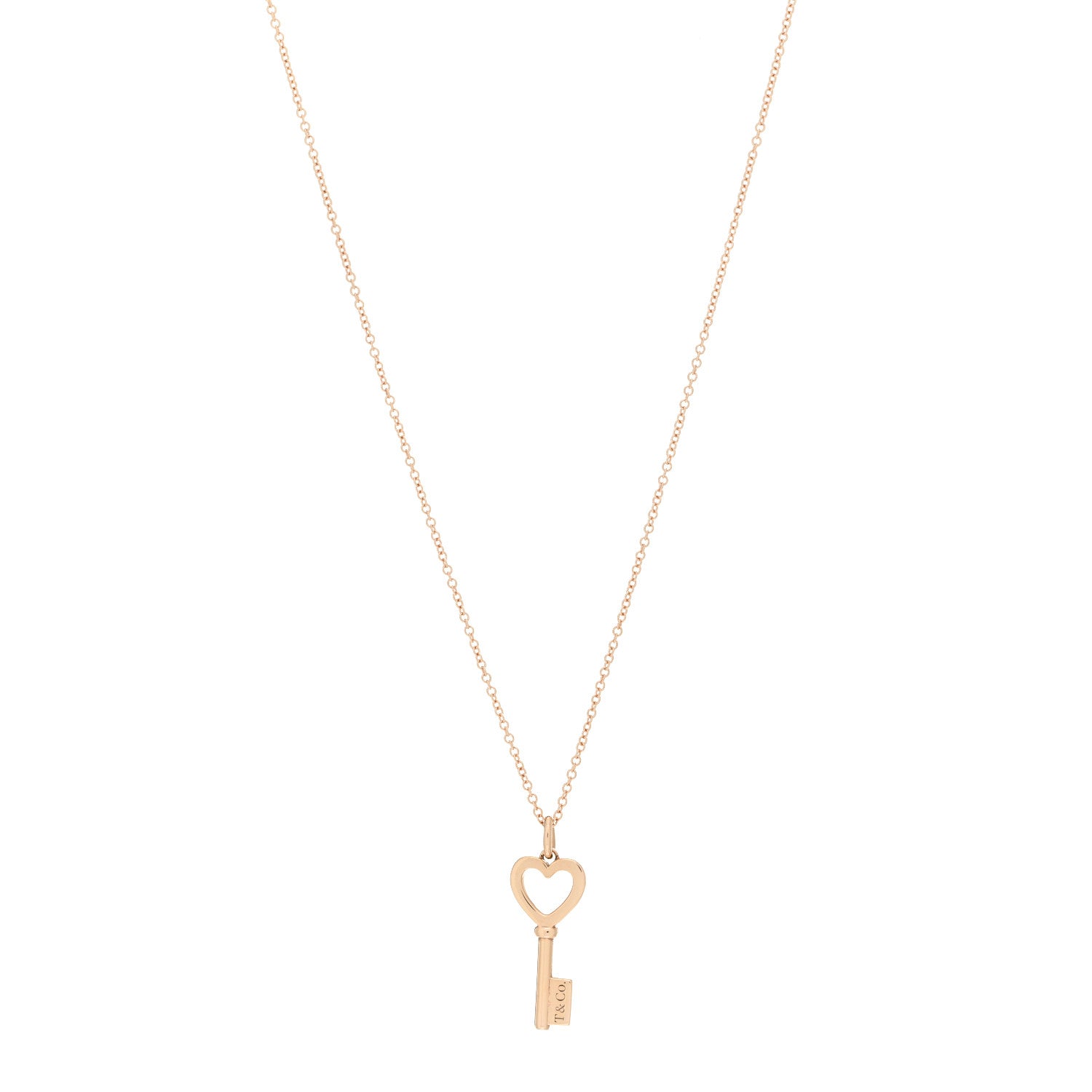 Tiffany 18K Rose Gold Mini Heart Key Pendant Necklace 1 of 4