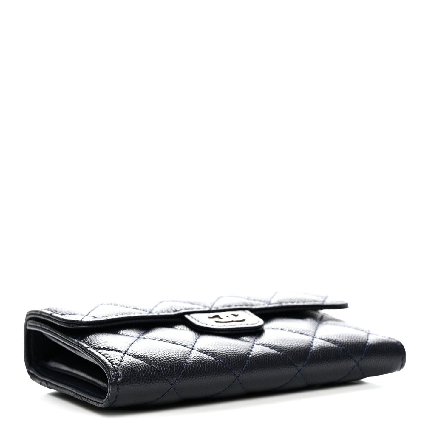 Caviar Quilted Medium Flap Wallet Dark Blue