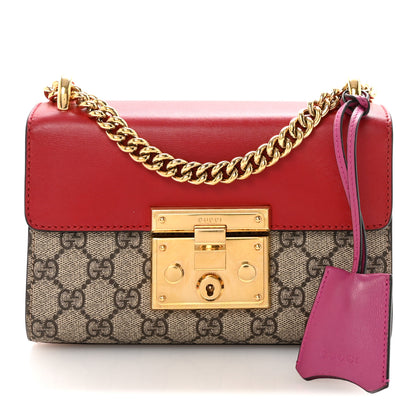 Gucci GG Supreme Monogram Calfskin Small Padlock Shoulder Bag Beige Hibiscus Red New Rosette 1 of 10
