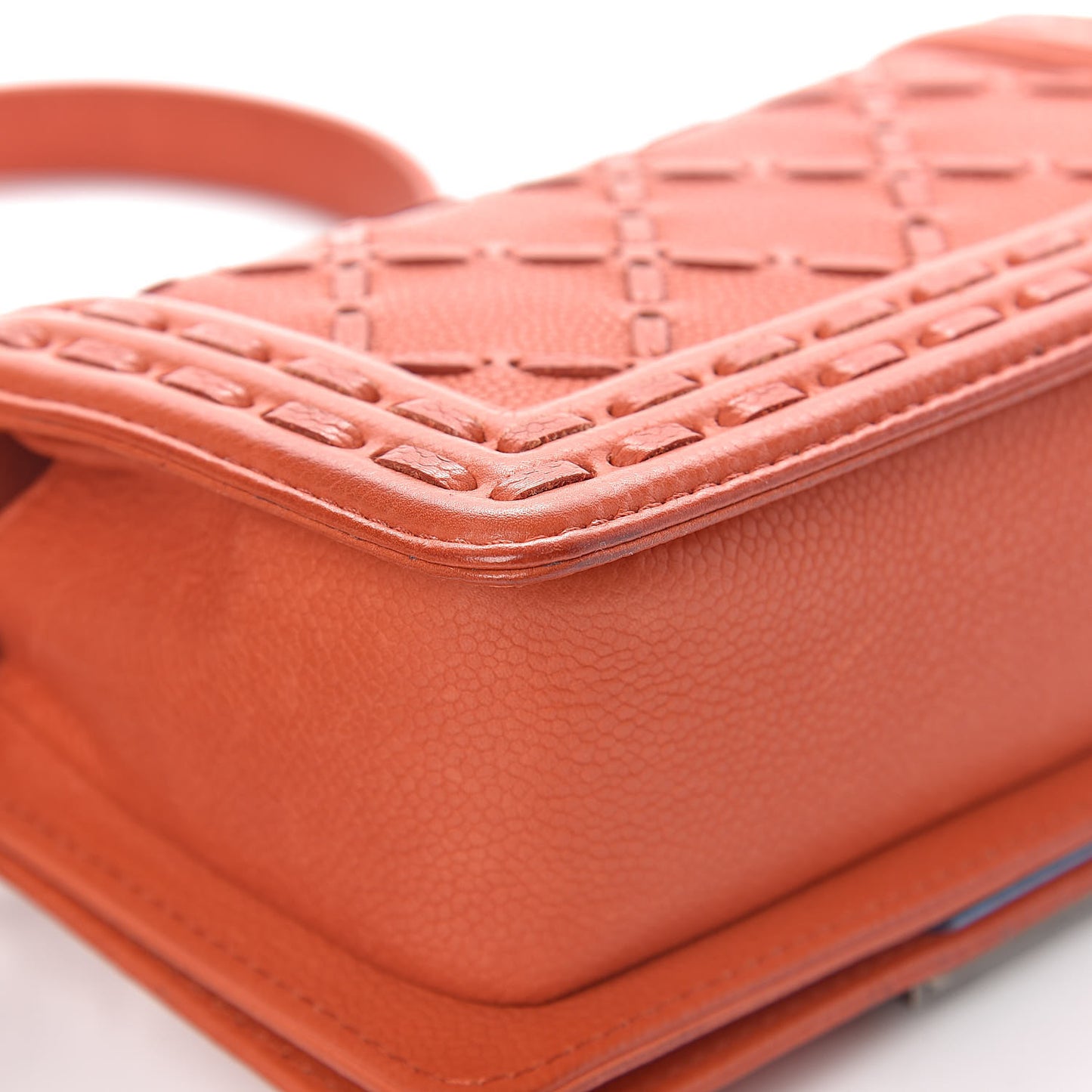 Caviar Stitched Small Boy Flap Dark Orange
