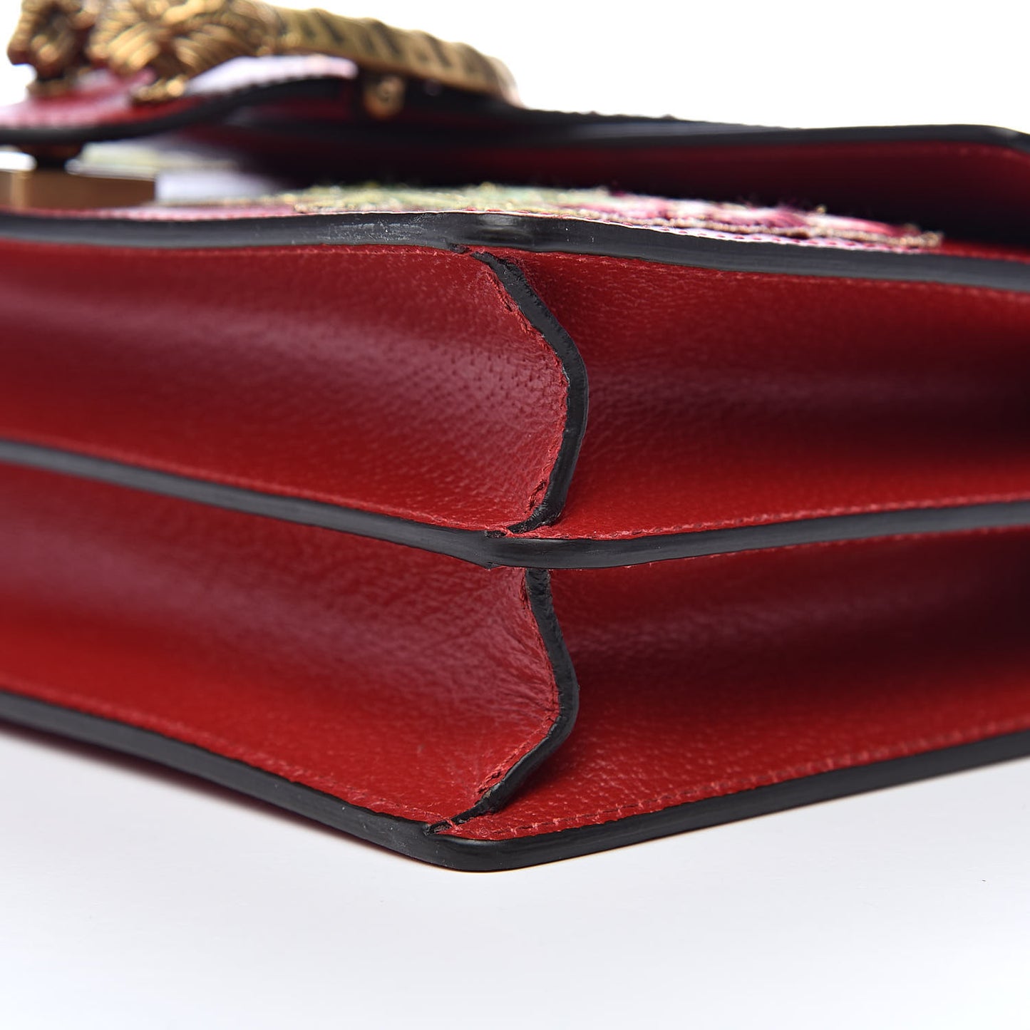 Calfskin Web Floral Embroidered Small Dionysus Shoulder Bag Hibiscus Red