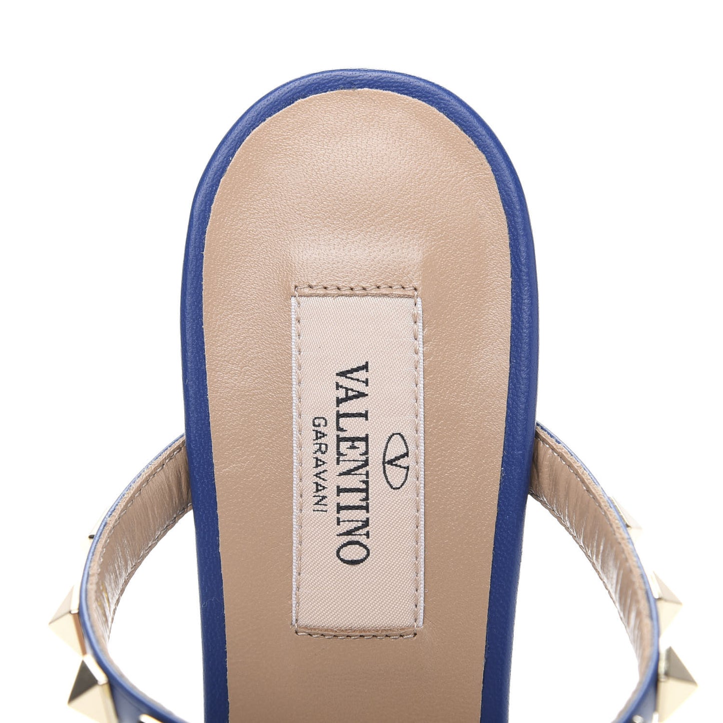 Calfskin Rockstud 60mm Caged Slide Sandals 37 Blu Delft