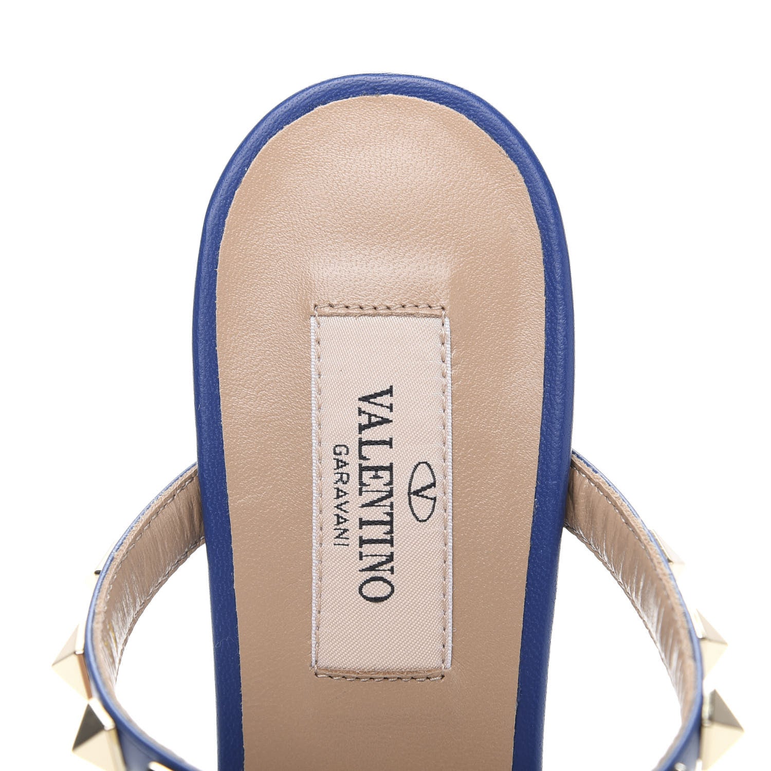 Valentino Garavani Calfskin Rockstud 60mm Caged Slide Sandals 37 Blu Delft 6 of 9