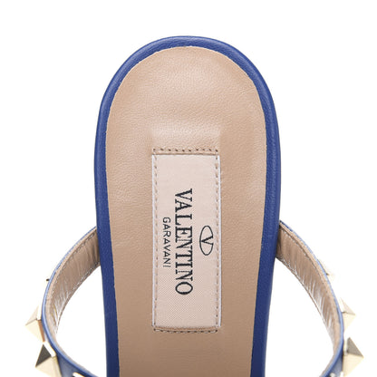 Valentino Garavani Calfskin Rockstud 60mm Caged Slide Sandals 37 Blu Delft 6 of 9