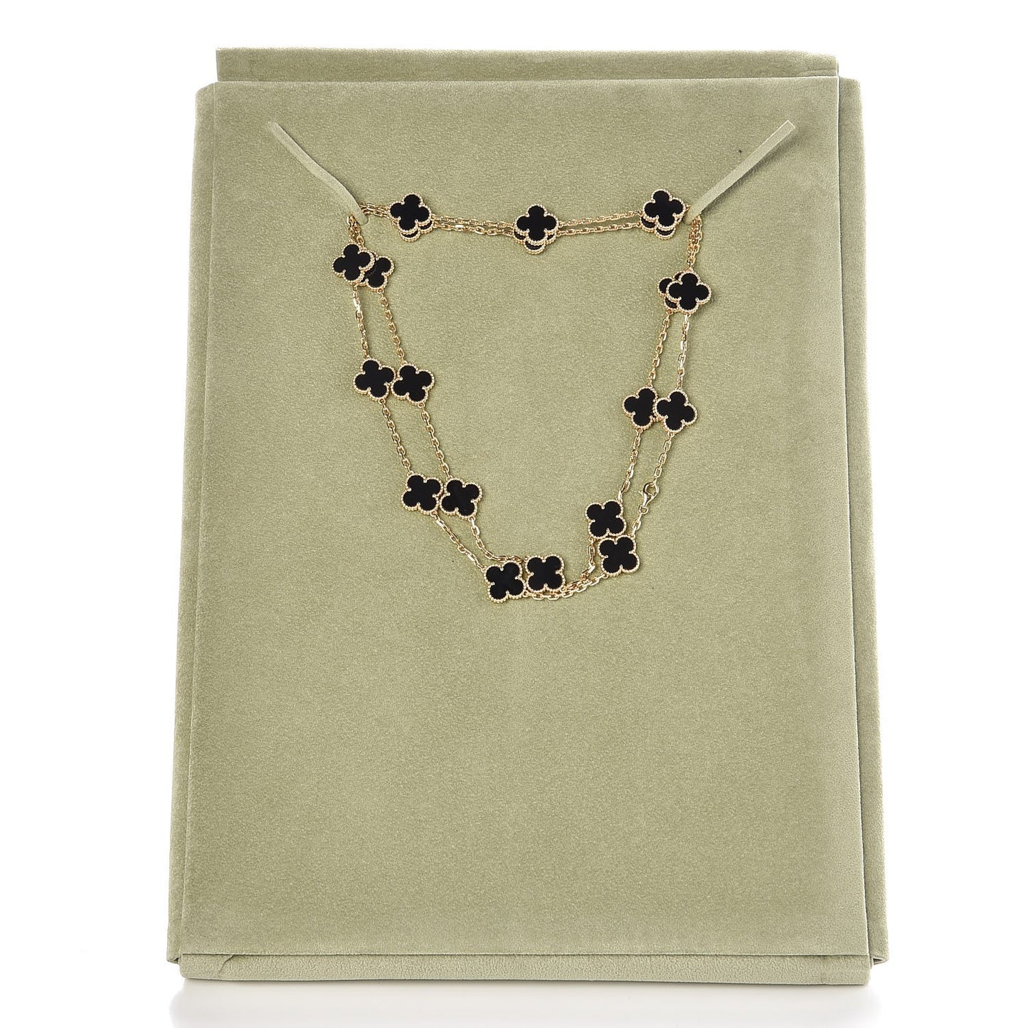 18K Yellow Gold Black Onyx 20 Motifs Vintage Alhambra Necklace