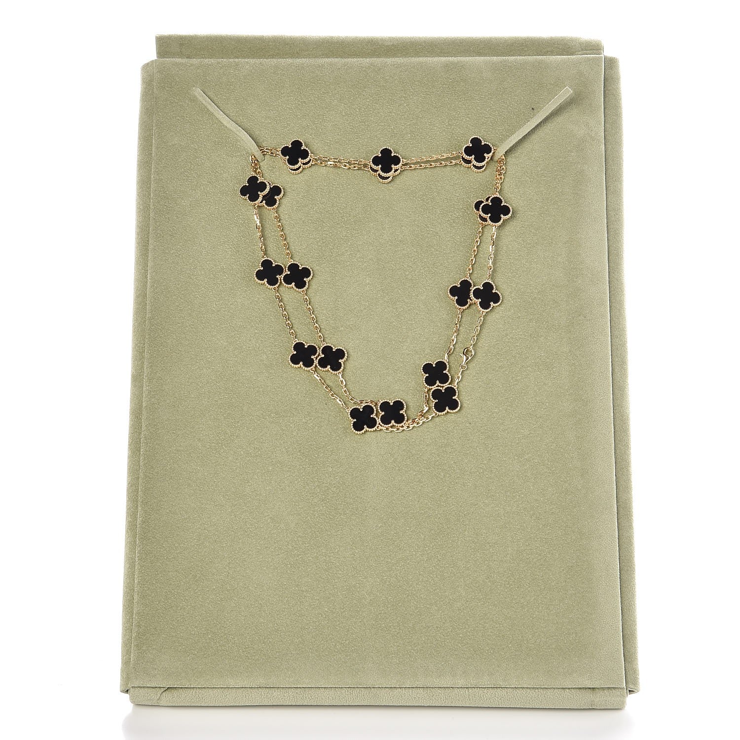 Van Cleef & Arpels 18K Yellow Gold Black Onyx 20 Motifs Vintage Alhambra Necklace 5 of 5