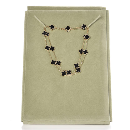 Van Cleef & Arpels 18K Yellow Gold Black Onyx 20 Motifs Vintage Alhambra Necklace 5 of 5
