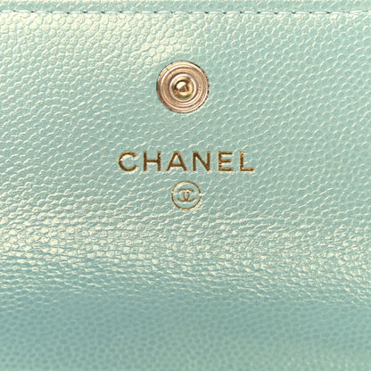 Chanel Iridescent Caviar Quilted Pearl On Top Coin Purse With Chain Light Green 5 of 7