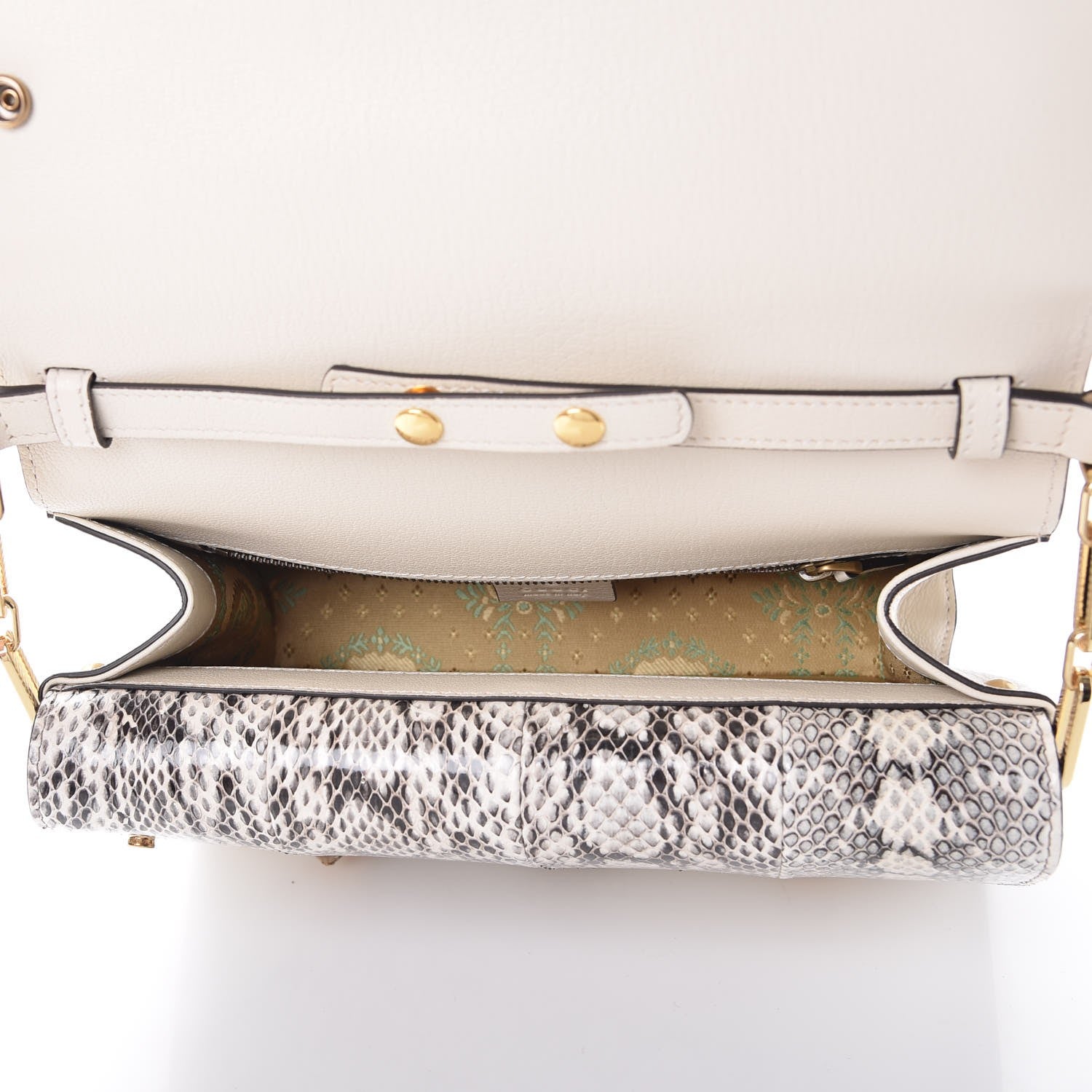 Gucci Calfskin Snakeskin Studded Small Ottilia Top Handle Bag White 5 of 12