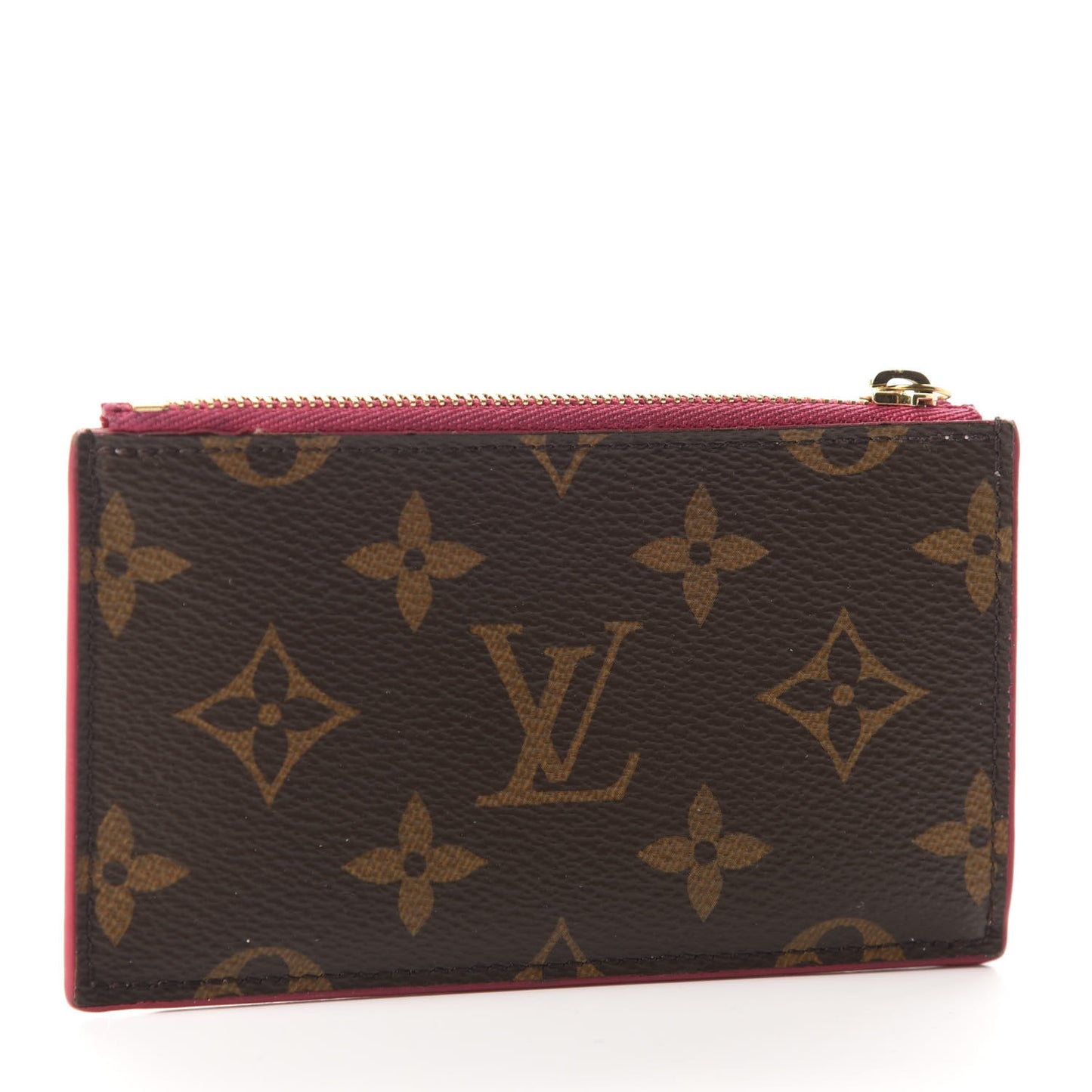 Monogram Blooming Flowers Zipped Card Holder Hot Pink Rose Ballerine
