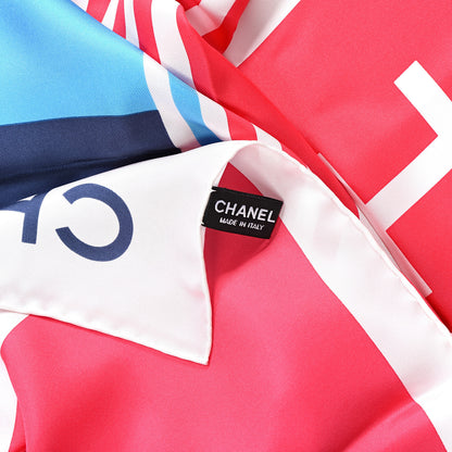 Chanel Silk Cruise Print CC Square Scarf Red White 5 of 5