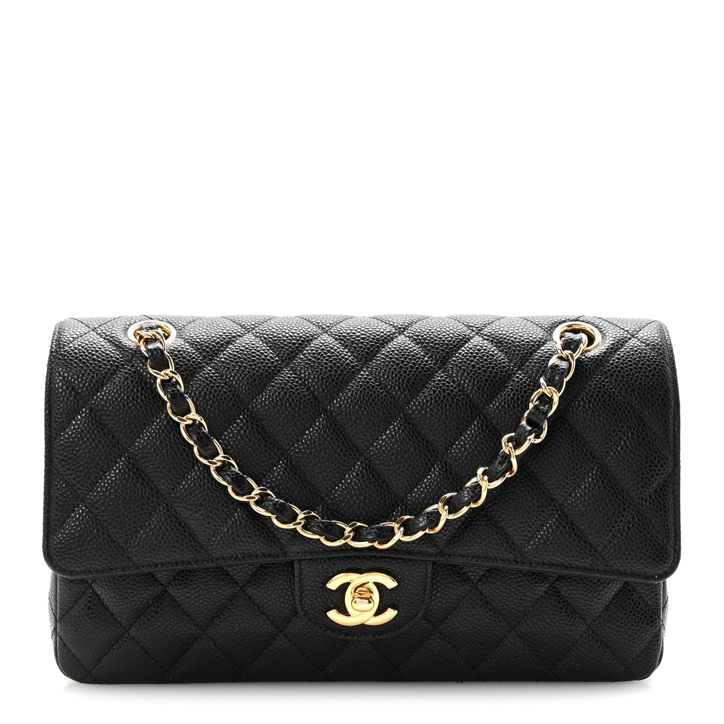 Caviar Quilted Medium Double Flap Black