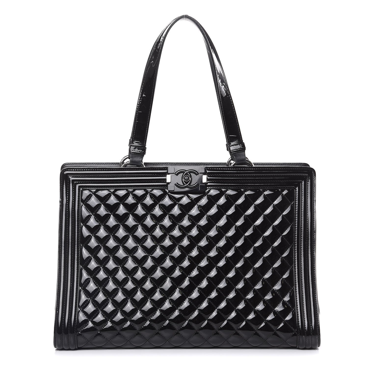 Chanel Patent Calfskin Quilted Plexiglass Boy Shopping Tote Black 1 of 17