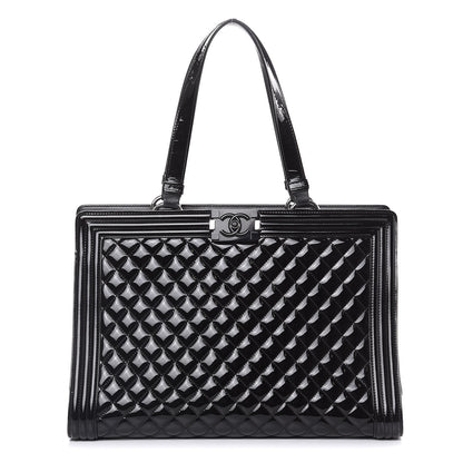 Chanel Patent Calfskin Quilted Plexiglass Boy Shopping Tote Black 1 of 17