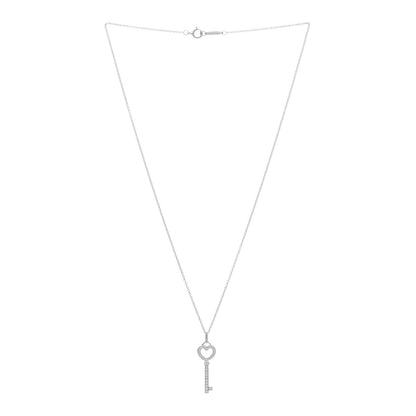Tiffany Platinum 18K White Gold Diamond Mini Heart Key Pendant Necklace 2 of 3
