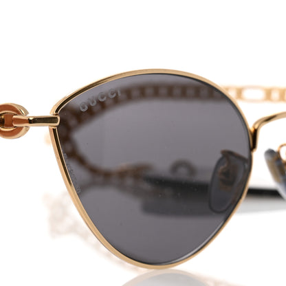 Gucci Metal Chain Cat Eye GG0977S Sunglasses Gold Grey 7 of 7