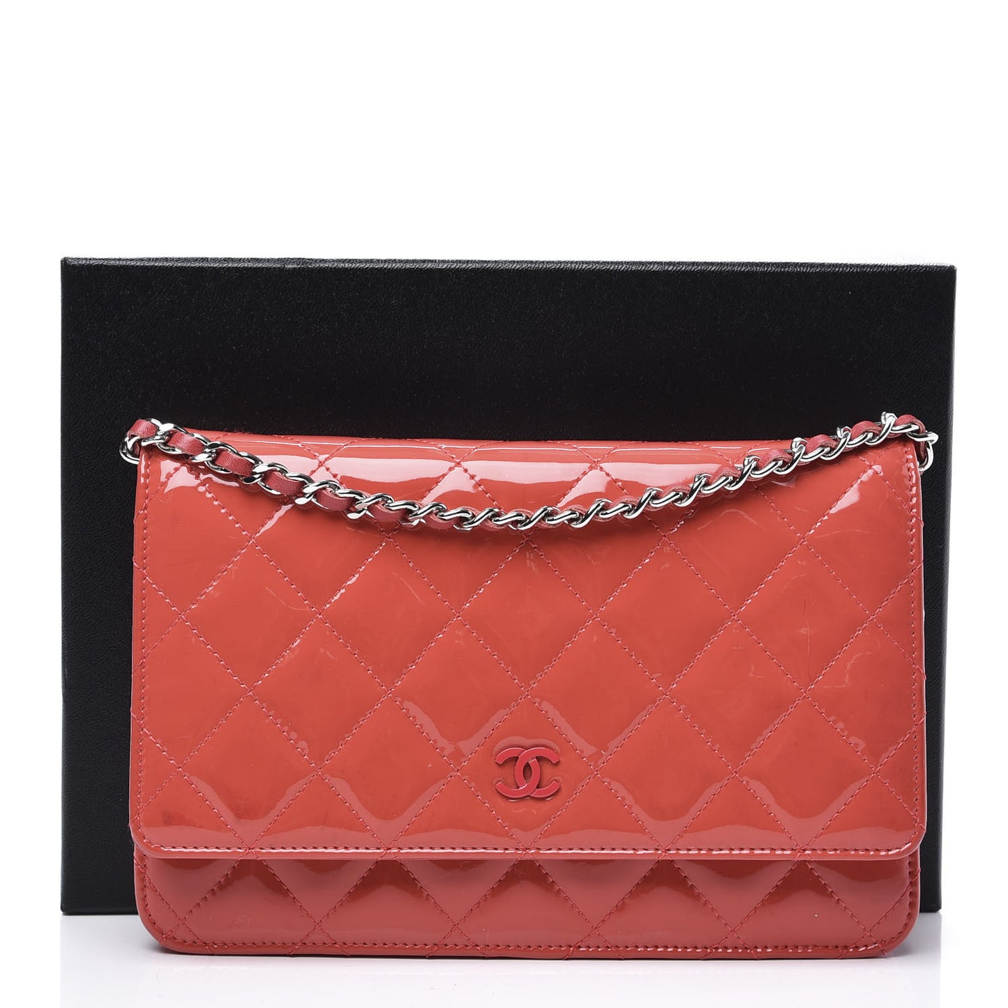 Patent Quilted Wallet On Chain WOC Dark Pink