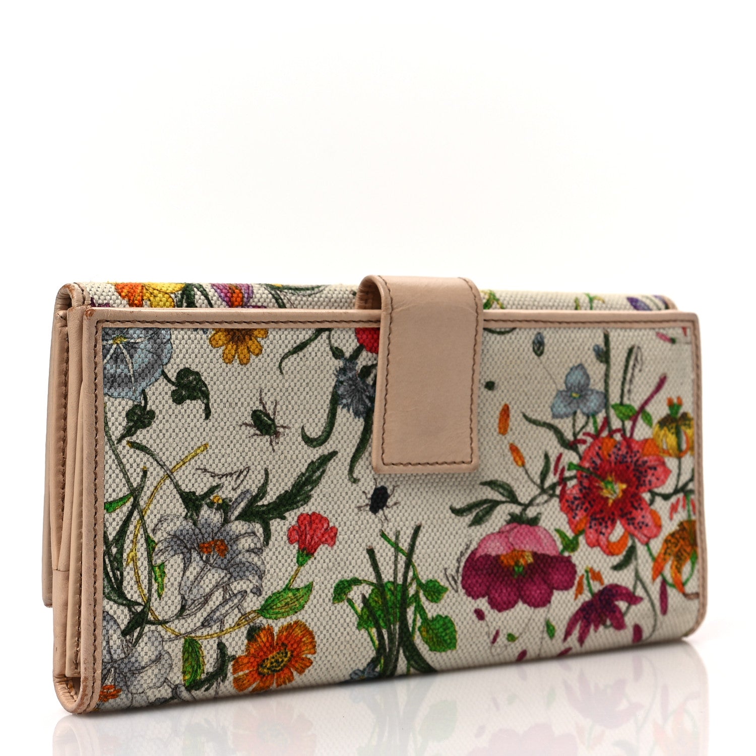 Gucci Canvas Floral Flora Hasler Continental Wallet White 3 of 13