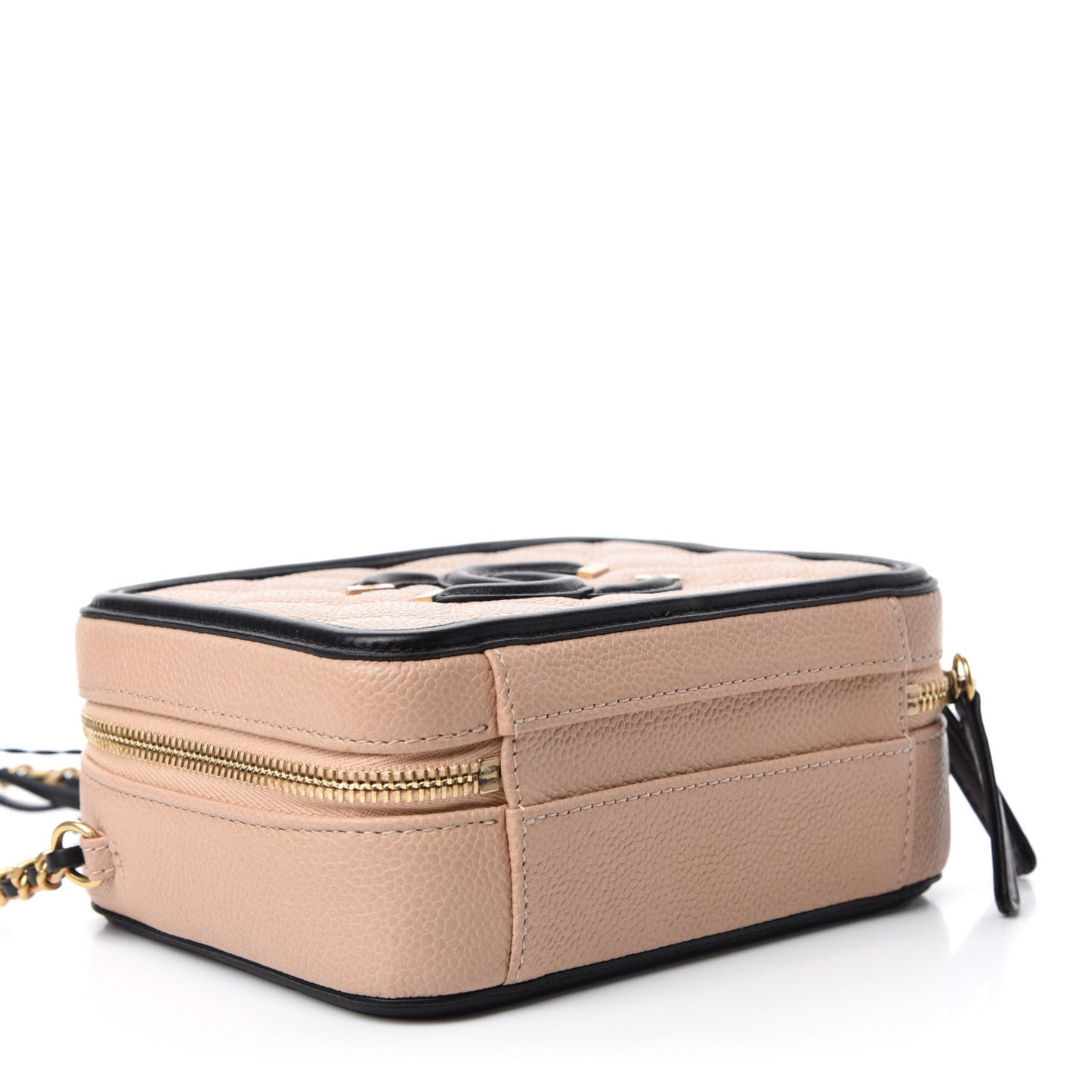 Caviar Quilted Small CC Filigree Vanity Case Beige Black