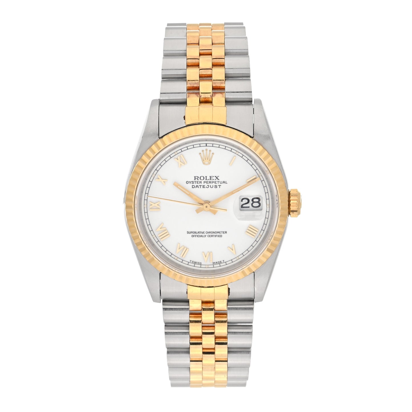 Stainless Steel 18K Yellow Gold 36mm Oyster Perpetual Datejust Watch White Roman 16233
