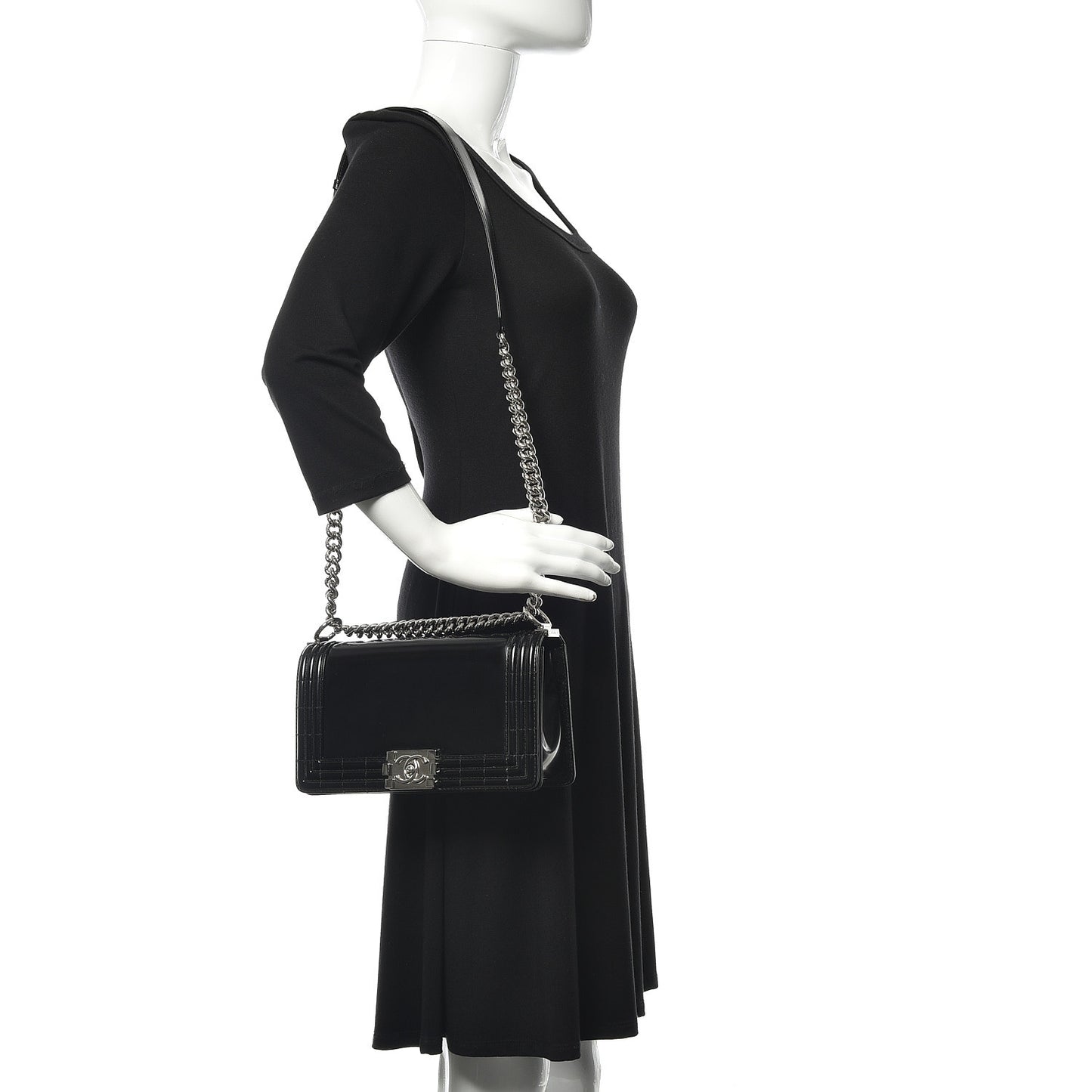 Glazed Calfskin Medium Boy Flap Black