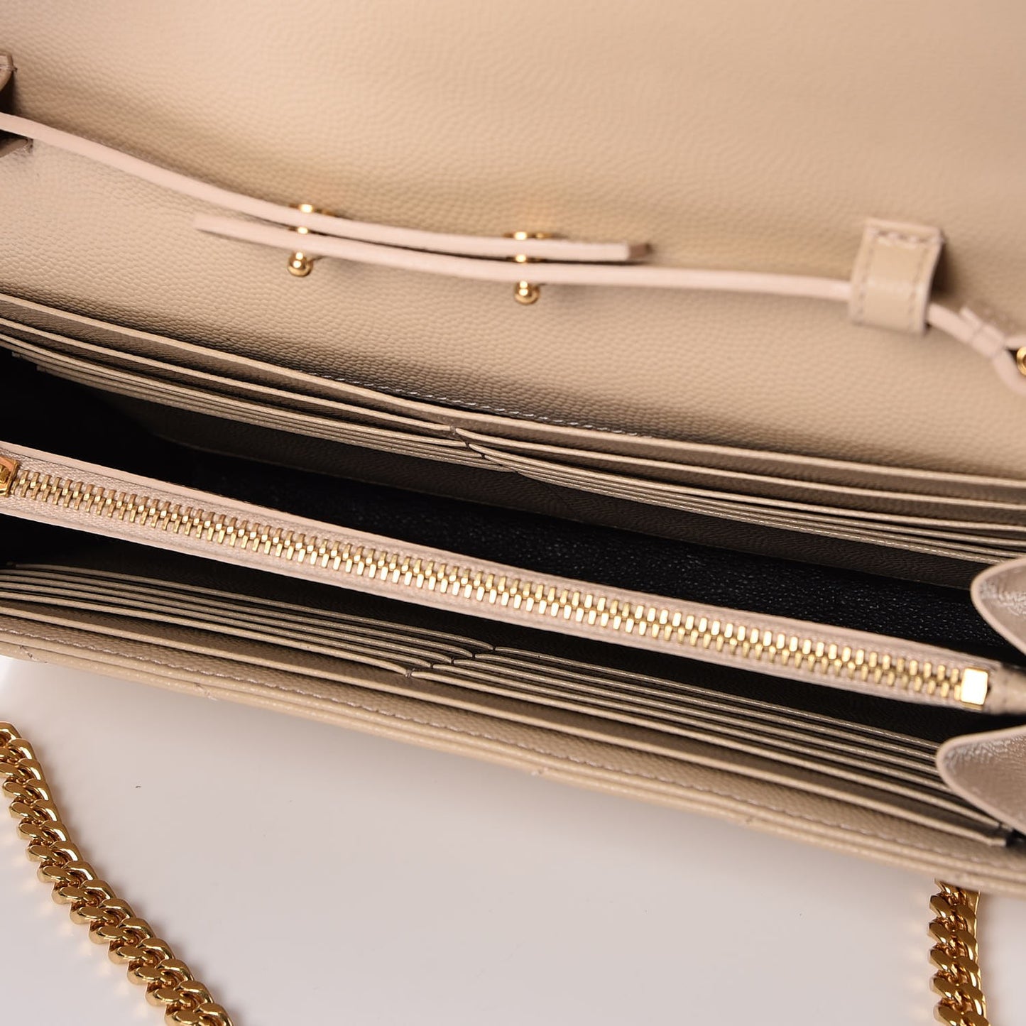 Grain De Poudre Matelasse Chevron Monogram Chain Wallet Nude Powder
