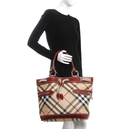Burberry Patent Nova Check Nautical Tote Berry Red 2 of 14