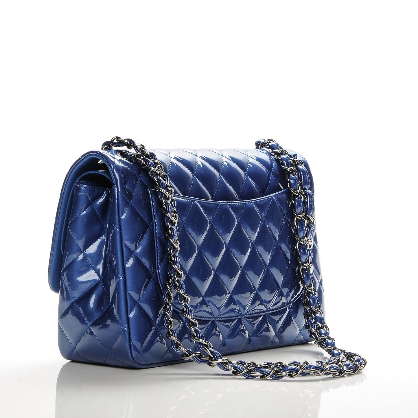Patent Quilted Jumbo Double Flap Blue