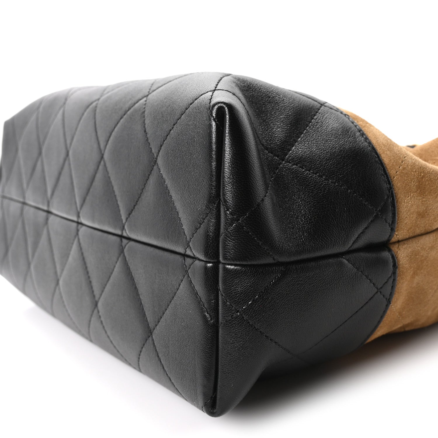 Chanel Suede Calfskin Shiny Lambskin Quilted Small Coco Base Shopping Bag Beige Black 10 of 10