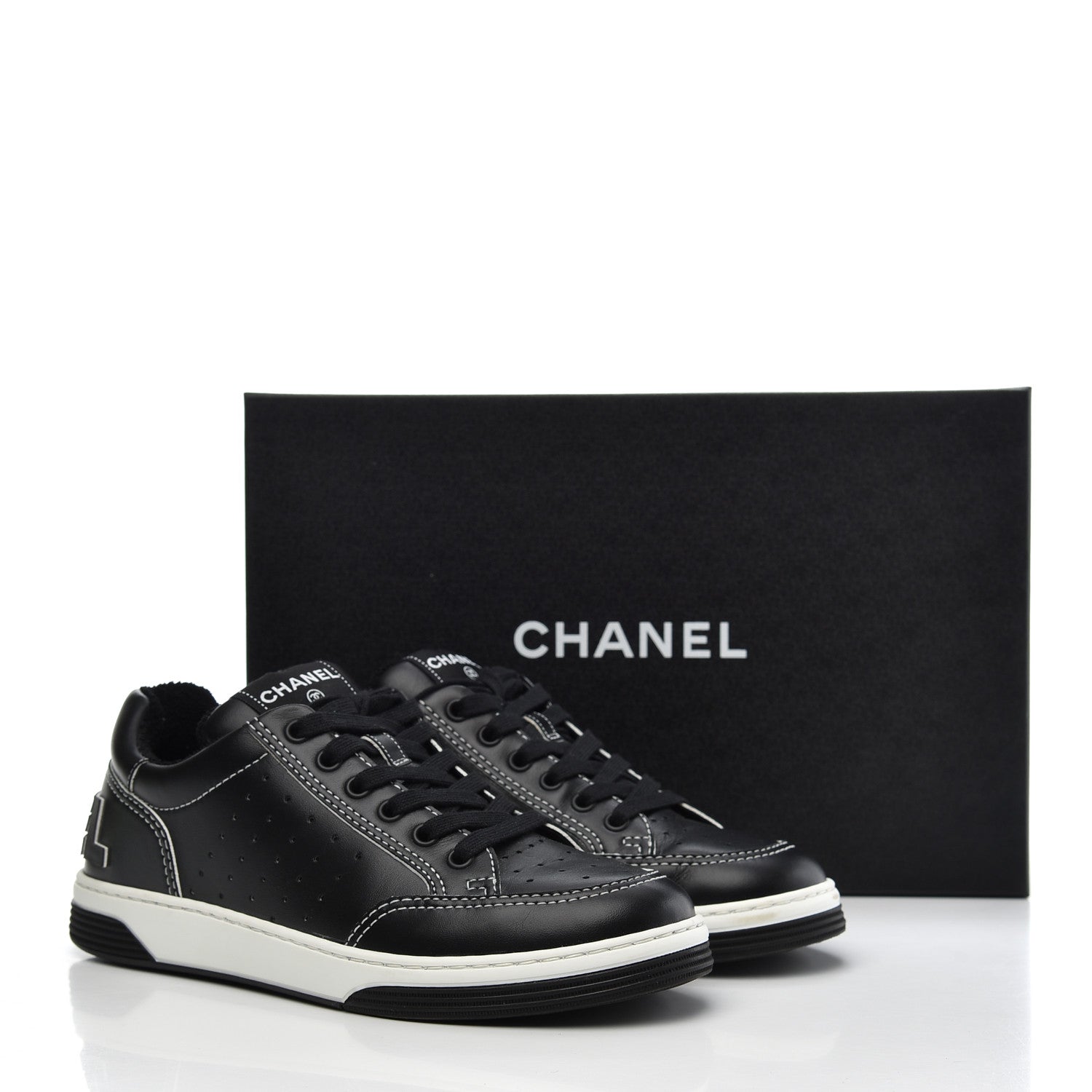 Chanel Calfskin Womens Logo Sneakers 38 Black White 8 of 8