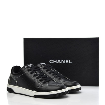 Chanel Calfskin Womens Logo Sneakers 38 Black White 8 of 8