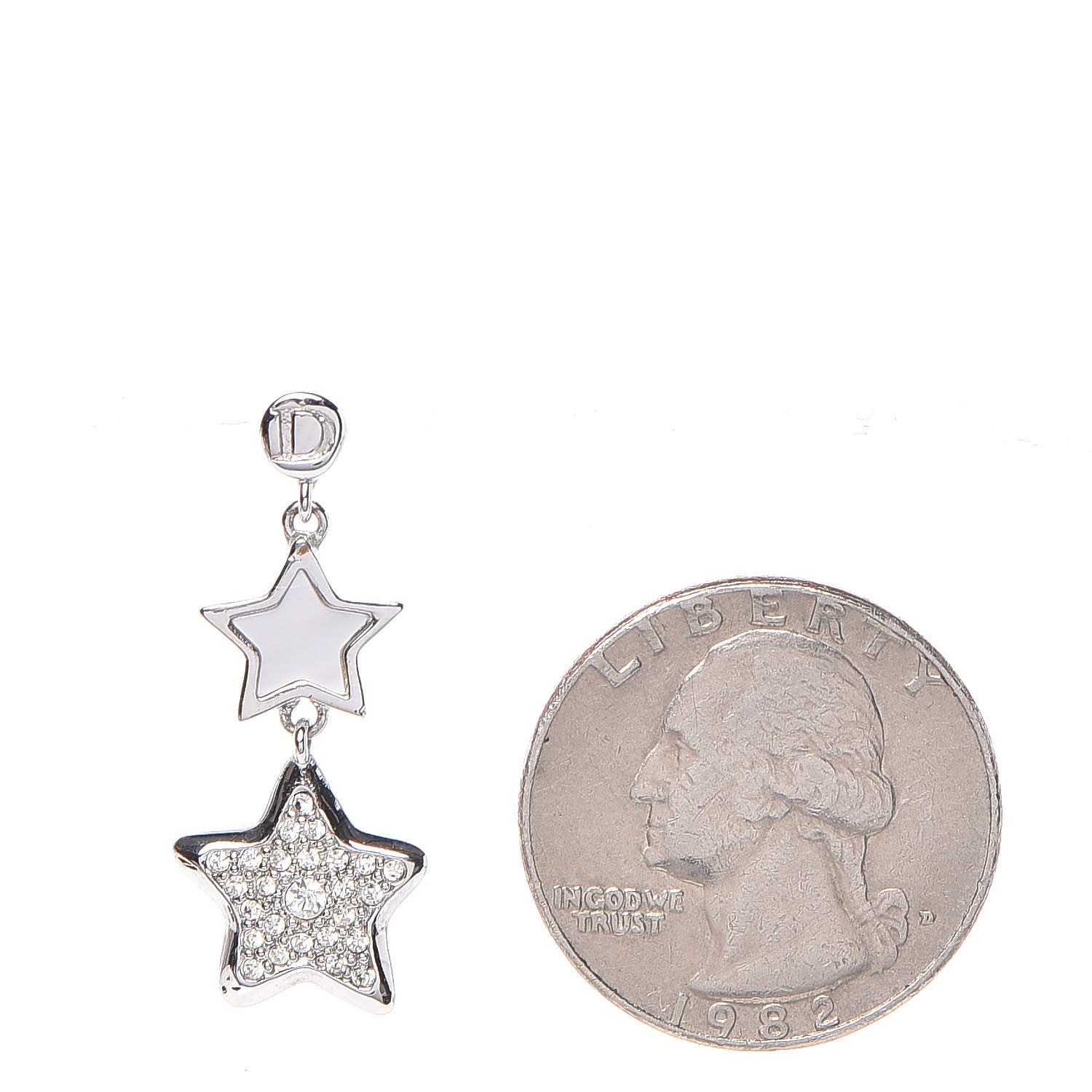 Christian Dior Mother of Pearl Crystal Star Dangle Earrings Silver 2 of 3
