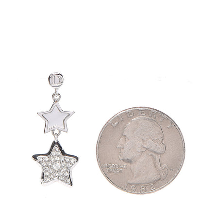 Christian Dior Mother of Pearl Crystal Star Dangle Earrings Silver 2 of 3