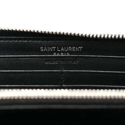 Saint Laurent Calfskin Matelasse Chevron Monogram Zip Around Wallet Black 6 of 7