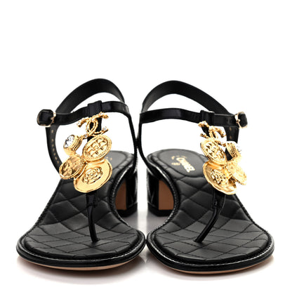 Chanel Calfskin Medallion CC Thong Sandals 39 Black 2 of 8