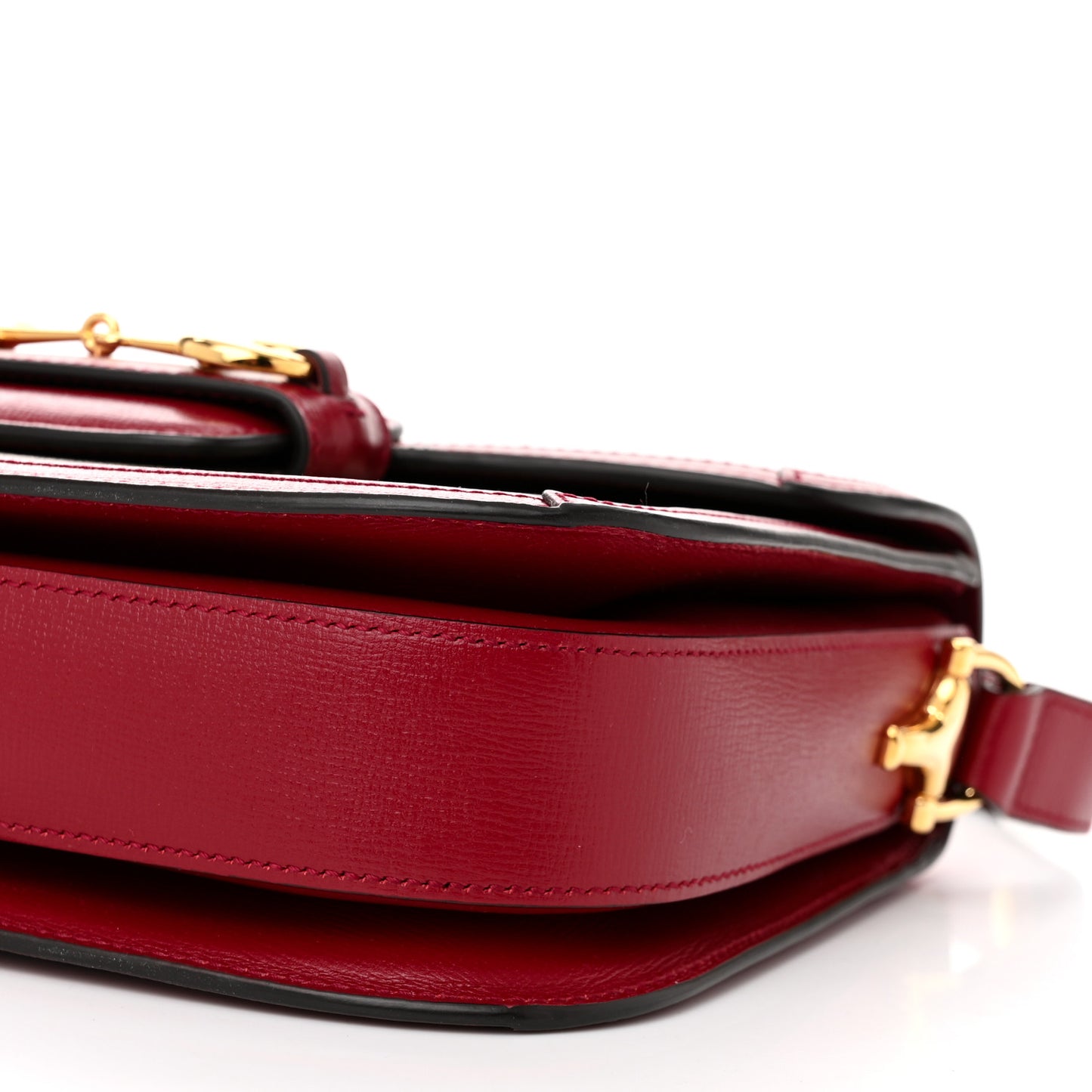 GG Supreme Monogram Azalea Calfskin Horsebit 1955 Shoulder Bag Beige Ebony New Cherry Red