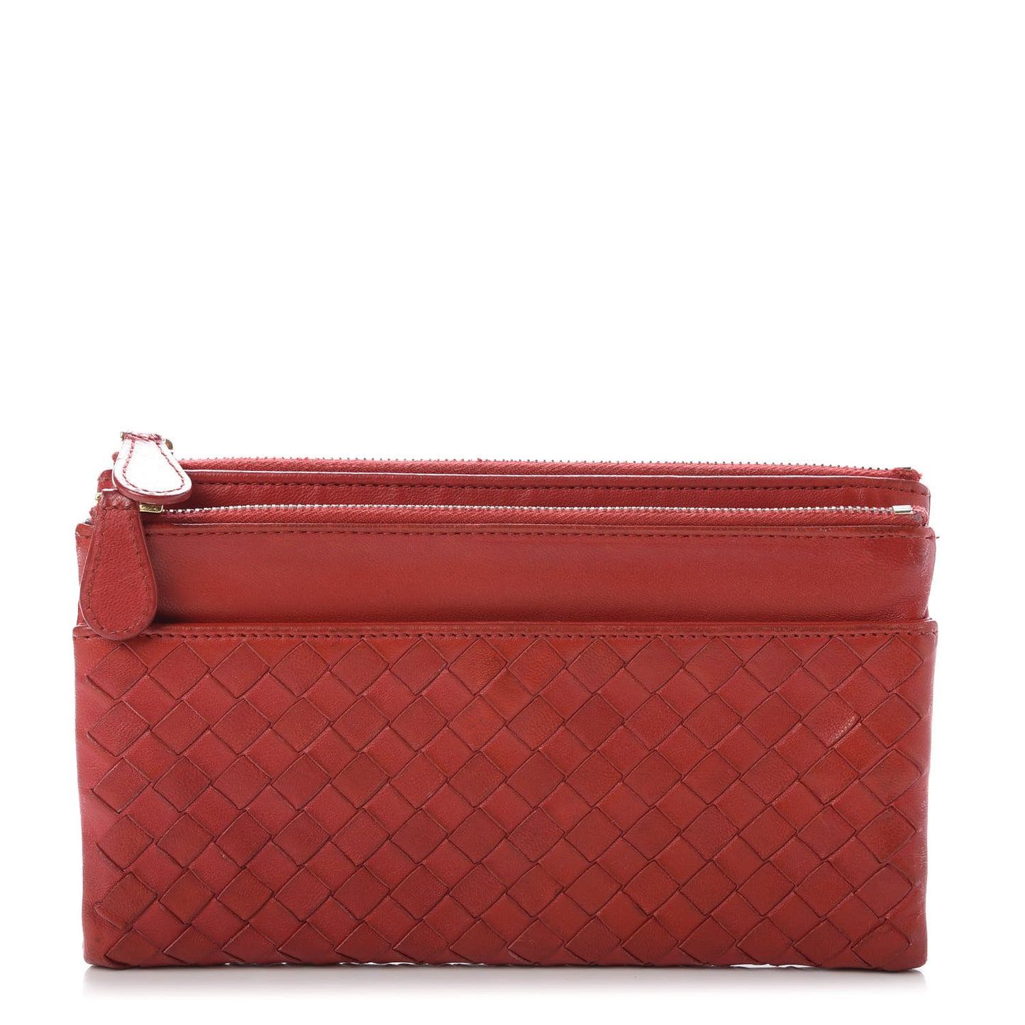 Nappa Intrecciato Double Zip Clutch Wallet Red